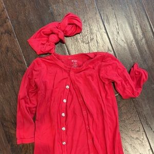 Kyte Baby- Cardinal red snap romper - 12-18 months with matching bow. GUC